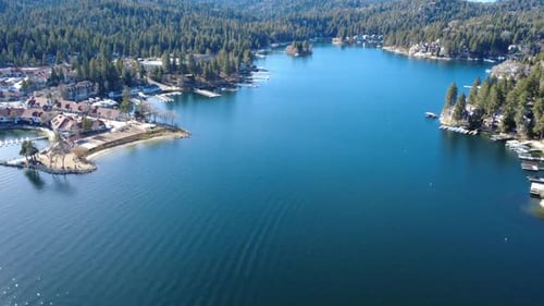 Aerial Drone Footage Of Lake Arrowhead Reservoir And Resort Community