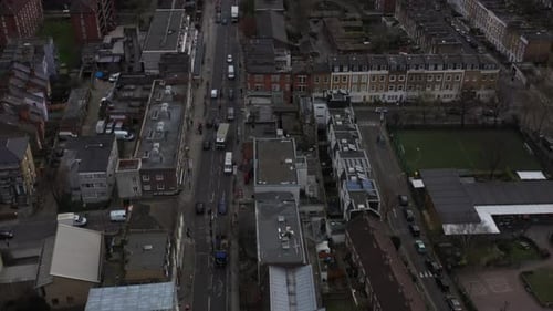UK city skyline - Aerial view of Hornsey road North London and Emirates Stadium