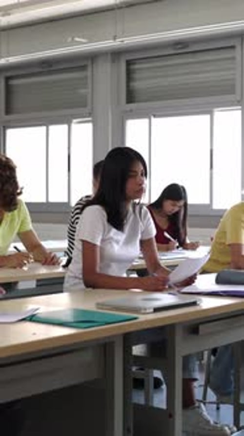 Young Teenage Girl Student Presenting a School Project to Classmates