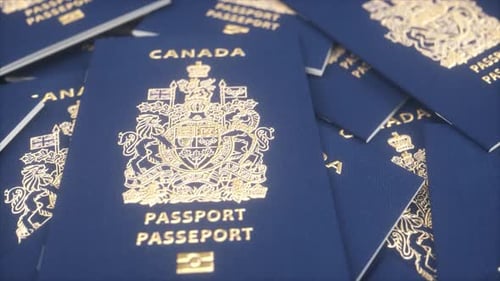 International passport of a Canadian citizen. Canada immigration, citizenship, travel concept