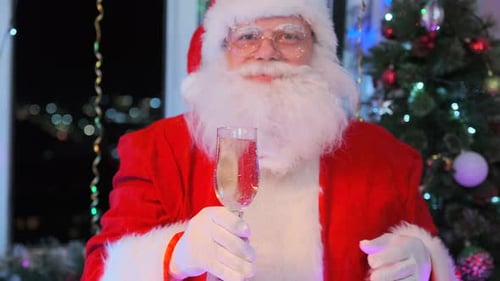 Santa Claus with Champagne Cheers to Christmas