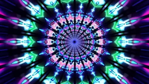 Neonkaleidoskop Mandala VJ Loop abstrakter glühender Tunnel Mo
