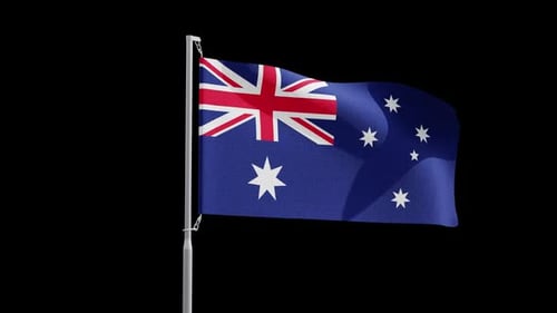 Australian Flag Waving Seamlessly on Flagpole with Alpha Channel