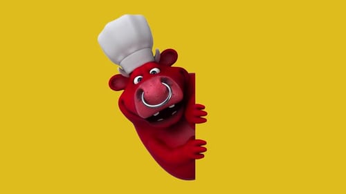 Fun 3D cartoon animal with a blank sign (with alpha channel included)