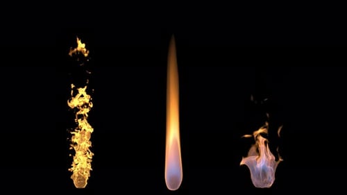 Different types of burning fire flames on a transparent background.