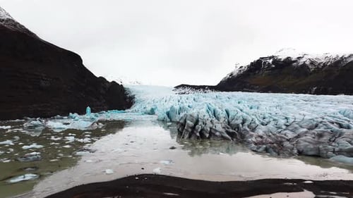 Svinafellsjokull Glacier And Mountain In Iceland - Aerial Drone Shot