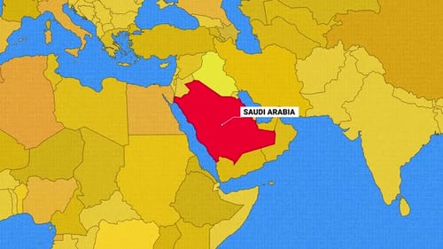 Saudi Arabia Map Yellow And Blue Color New Style