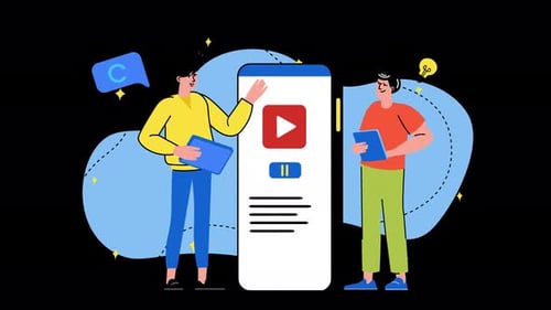 Dos personas interactuando con la interfaz de una Aplicación Móvil