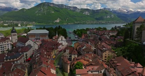 Aerial View Lake Annecy Light Blue Turquoise Lake Annecy in French Alps France