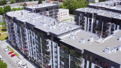 Modern apartment buildings in the city.