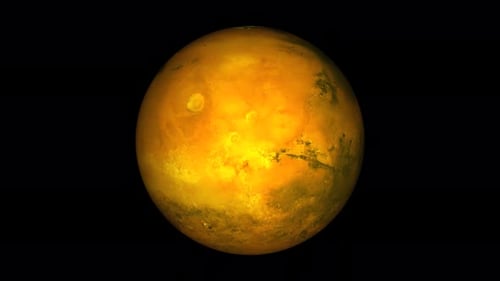 Planet im Weltraum globale Welt am Himmel auf dem Mars Planet rotiert