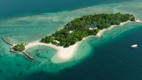 Tropical Island with White Sand Beach in Samal Davao Philippines
