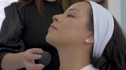 girl gets skincare treatment and make-up routine, make-up artist, beauty salon, MUA, pretty woman,