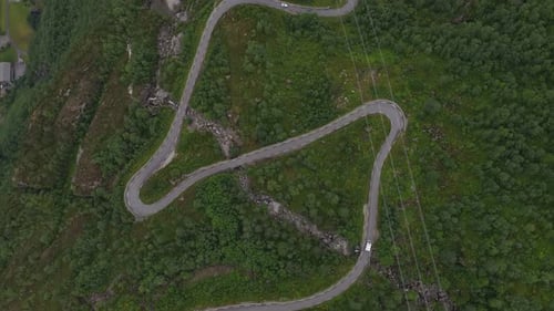 Aerial Top Down View of Winding Road in Norway