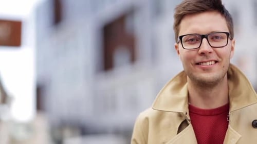 Emotion, Expression, Vision and People Concept - Close Up Happy Smiling Man