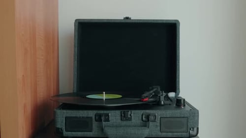 Turntable Spinning Vinyl Record in Home Setting