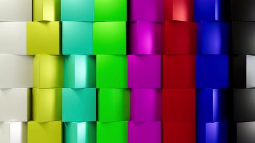 3D-Animationsfarbbalken mit Würfeln in 4K