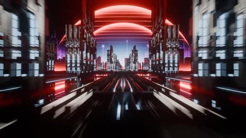 Futuristic city background, cyberpunk utopia, endless loop