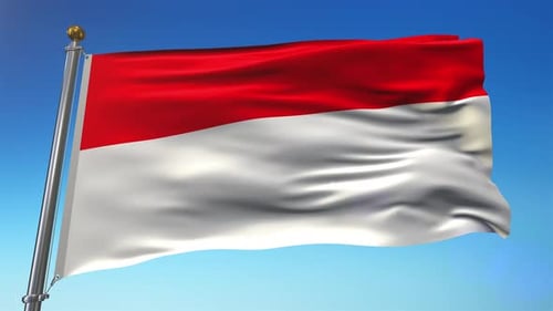 Indonesia National Flag Waving Proudly on Blue Sky