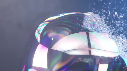 Closeup of a 3D Animated Bubble Bursting with Colorful Light Play