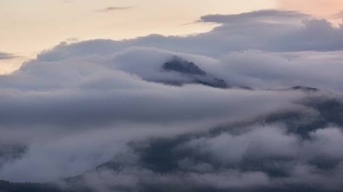 Misty Mountain Hidden in Foggy Clouds Footage Timelapse