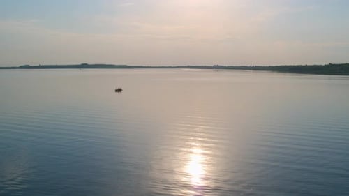 Cinematic Wild Peaceful River Landscape at Sunset Beautiful Scenic Calm Water and Coastline Tranquil