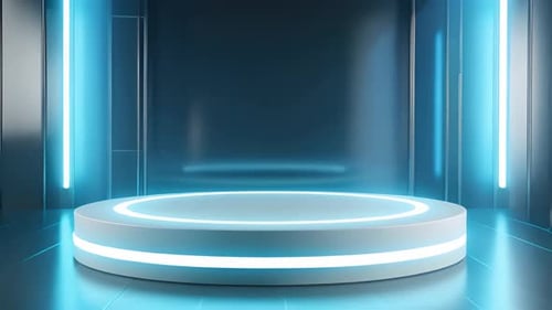 Futuristic Stage Platform with Glowing Blue Neon Lights
