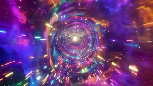 Tunnel Space Warp dynamique avec des traînées de néons et une nébuleuse cosmique