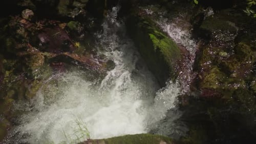 Foamy Water Falls Down From Steep Rocks in Running River