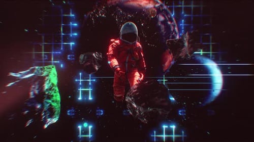 Futuristic Astronaut in Glitchy Space Animation