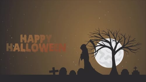 Spooky Halloween Graveyard Text Reveal with Grim Reaper