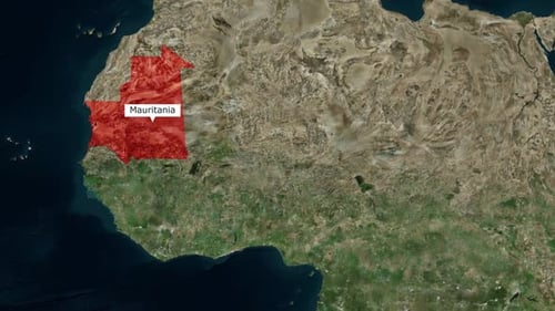 Global Map Mauritania Highlight and Country Name Reveal