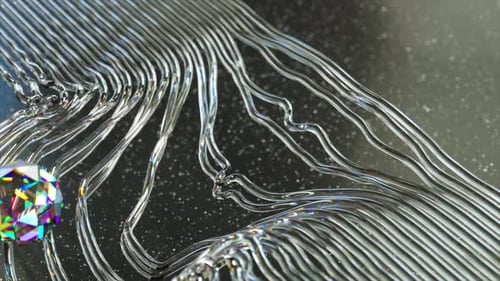 Abstract Concept Diamond Ball Flies Through Transparent Strings and Ripples Space in the Background