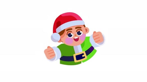 christmas elf animation giving two thumbs up, with transparent alpha channel background