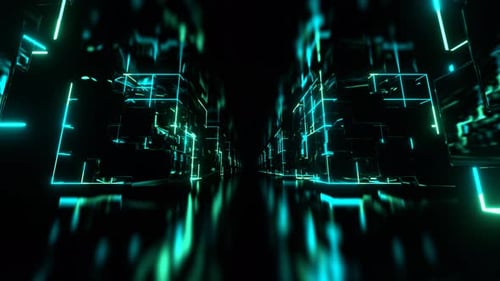 Red And Turquoise Cyber Space With Neon Abstract Cubic Forms Background Vj Loop In 4K