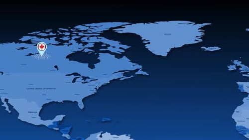 Modern World Map Zoom and Pin for Canada Location