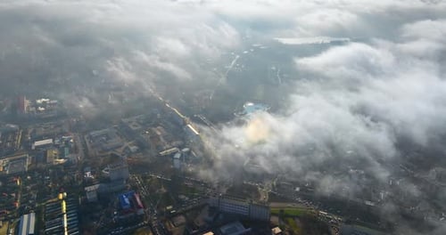 Aerial drone view of clouds over Chisinau, Moldova