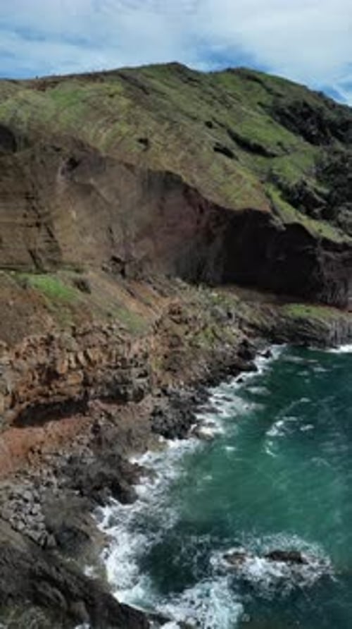 Aerial video of a coastline of cliffs on the island of Madeira, Portugal