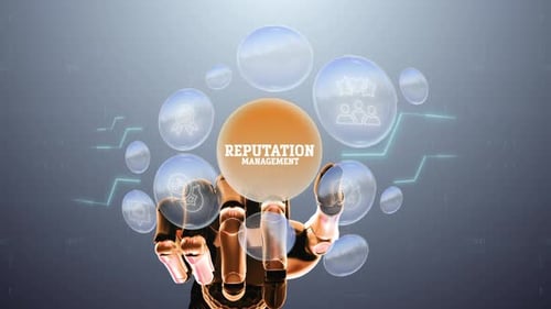 Robotic Hand Interacts with Reputation Management Icons