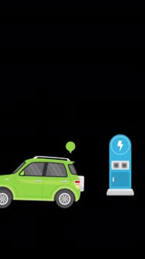 2D Electric Car Collects Energy Vertical Animation Alpha Channel