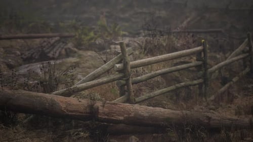An Old Wood Fence with a Country Field Behind It