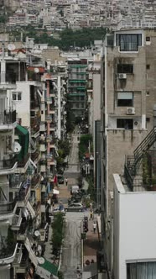 Vertical Video of Dense Greek Urban Development Top View