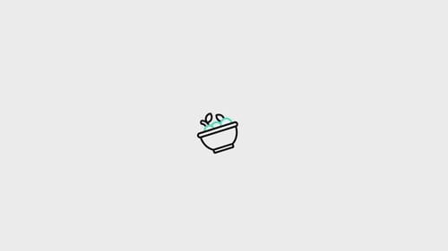 Flat Design Animated Bowl with Green Leaves Icon