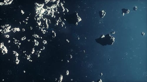 Cinematic Space Travel Through Asteroid Field
