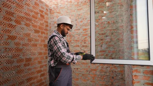 Professional Contractor Installing a New Plastic Window Frame