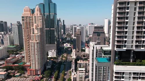 Aerial view over Bangkok city, Lots of high rise buildings