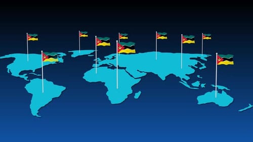 Animated World Map Displaying Mozambique Flags