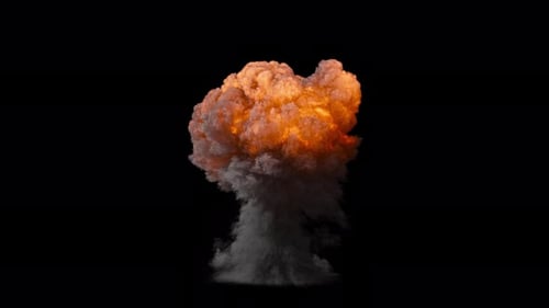 Realistic Explosion with Fire and Smoke Mushroom Cloud
