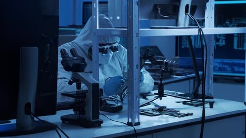 Africanamerican Microelectronics Engineer Works in a Modern Scientific Laboratory on Computing