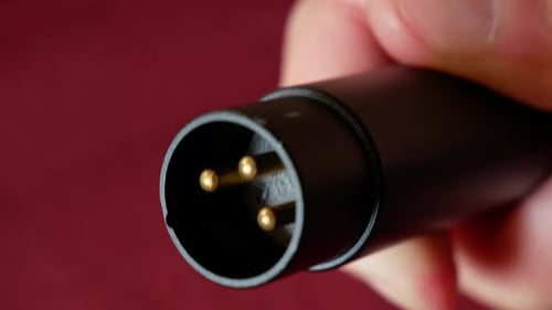 Close up of a hand holding a microphone plug